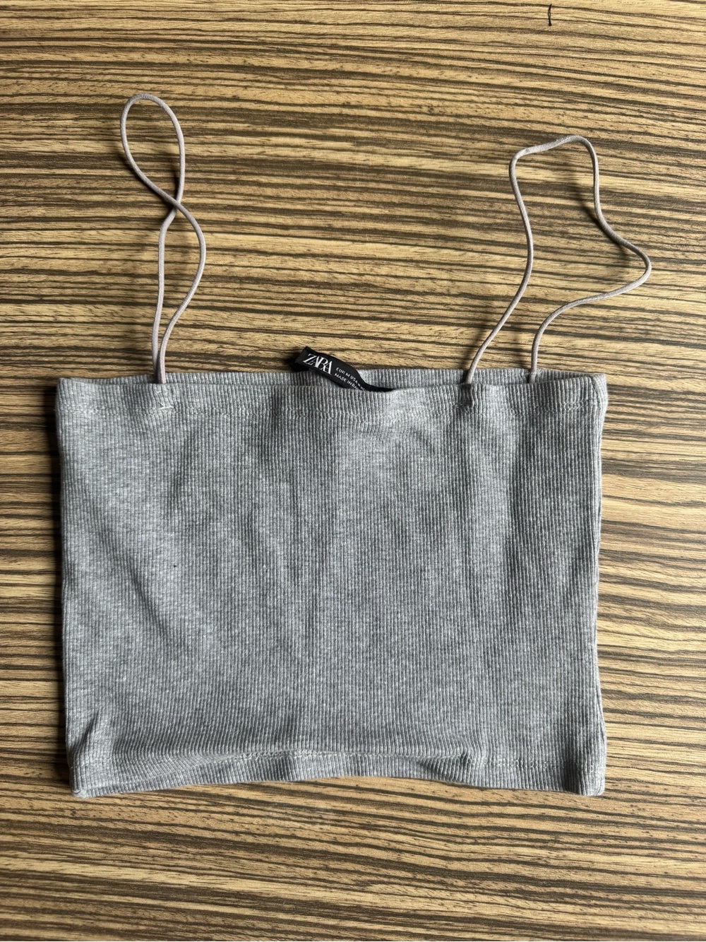 Zara Grey Ribbed Spaghetti Strap Crop Top